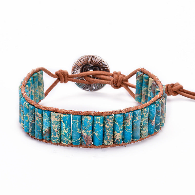 Wholesale Colorful Seven Vein Stone Leather Buckle Bracelet